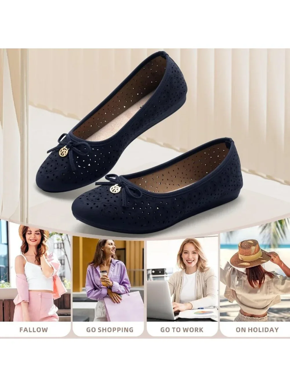 Women's Navy Micro Fiber Comfortable Round Toe Flats Slip on Casual Dressy Shoes